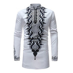 Men's Dashiki Print Dress Shirt AlansiHouse 18328 white M 