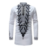 Men's Dashiki Print Dress Shirt AlansiHouse 18328 white M 