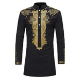 Men's Dashiki Print Dress Shirt AlansiHouse 18539 black M 