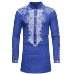Men's Dashiki Print Dress Shirt AlansiHouse 18539 blue M 