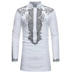 Men's Dashiki Print Dress Shirt AlansiHouse 18539 white M 