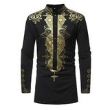 Men's Dashiki Print Dress Shirt AlansiHouse 6004 black M 