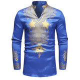 Men's Dashiki Print Dress Shirt AlansiHouse 63337 blue M 