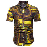 Men's Vintage African Print Short Sleeve Shirt (Slim Fit) AlansiHouse TC25 4XL 