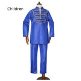 Modern Traditional African Shirt and Pants Set - Men's and Boys AlansiHouse kids royal blue 2XL 