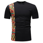 New African Clothes for Mens Tops + Short Sleeve Print Rich Bazin Ankara AlansiHouse Black XL 