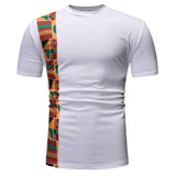New African Clothes for Mens Tops + Short Sleeve Print Rich Bazin Ankara AlansiHouse White XL 