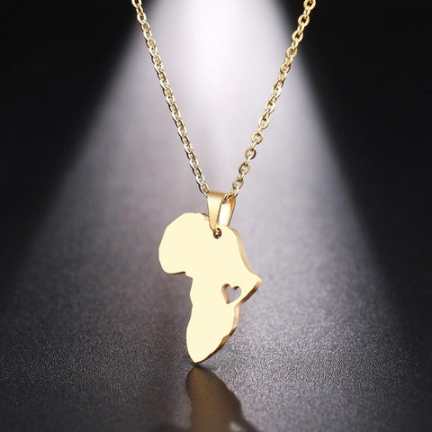 Stainless Steel Pendant Necklace of Africa Map in Gold and Silver AlansiHouse 