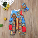 Summer African Dresses for Kids + Girls Dashiki Jumpsuit AlansiHouse Blue S 