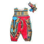 Summer African Dresses for Kids + Girls Dashiki Jumpsuit AlansiHouse red S 