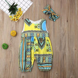 Summer African Dresses for Kids + Girls Dashiki Jumpsuit AlansiHouse YELLOW S 