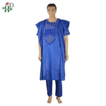Traditional African 3 Piece Suit with Top Shirt and Pants (No Hat) AlansiHouse Blue L 