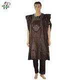 Traditional African 3 Piece Suit with Top Shirt and Pants (No Hat) AlansiHouse Brown L 