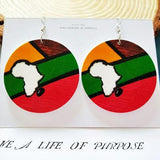 Tribal Wood Africa Map Continent + Round Vintage Earring Women AlansiHouse multi 1 pair 