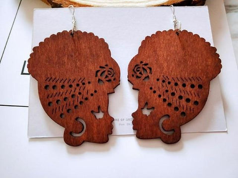 Tribal Wood Afro Pattern Earrings AlansiHouse A 