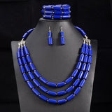 UDDEIN Nigerian Jewelry Set + Beads Necklace with Earring and Collar AlansiHouse blue 