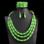 UDDEIN Nigerian Jewelry Set + Beads Necklace with Earring and Collar AlansiHouse green 