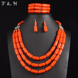 UDDEIN Nigerian Jewelry Set + Beads Necklace with Earring and Collar AlansiHouse orange 