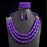 UDDEIN Nigerian Jewelry Set + Beads Necklace with Earring and Collar AlansiHouse purple 
