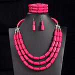 UDDEIN Nigerian Jewelry Set + Beads Necklace with Earring and Collar AlansiHouse rose red 