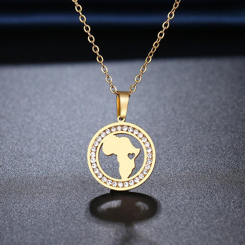 Vintage Stainless Steel Africa Map Pendant + Necklace AlansiHouse 