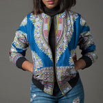Women's African Dashiki Style Long Sleeve Jacket AlansiHouse Blue XL 