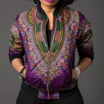 Women's African Dashiki Style Long Sleeve Jacket AlansiHouse Purple XL 