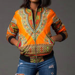 Women's African Dashiki Style Long Sleeve Jacket AlansiHouse Yellow XL 