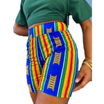 Women's African Kente Pattern Summer & Spring Shorts AlansiHouse Blue XXL 