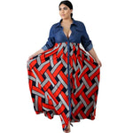Women's African Print Long Sleeve Maxi Dress AlansiHouse Red XL 