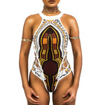 Women's African Print Swimsuit (One Piece) AlansiHouse bodysuit white S 