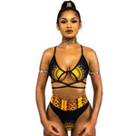 Women's African Print Swimsuit (One Piece) AlansiHouse high waist black S 