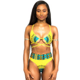 Women's African Print Swimsuit (One Piece) AlansiHouse high waist yellow S 