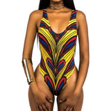 Women's African Print Swimsuit (One Piece) AlansiHouse yellow blue XL 