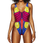 Women's African Print Swimsuit (One Piece) AlansiHouse yellow red blue XL 