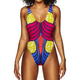 Women's African Print Swimsuit (One Piece) AlansiHouse yellow red blue XL 