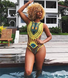 Women's African Print Swimsuit (One Piece) AlansiHouse yellow XL 