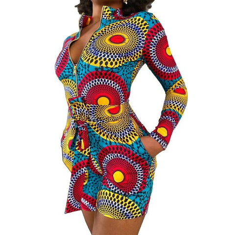 Women's African Style Print Short Jumpsuit AlansiHouse Multicolor XL 